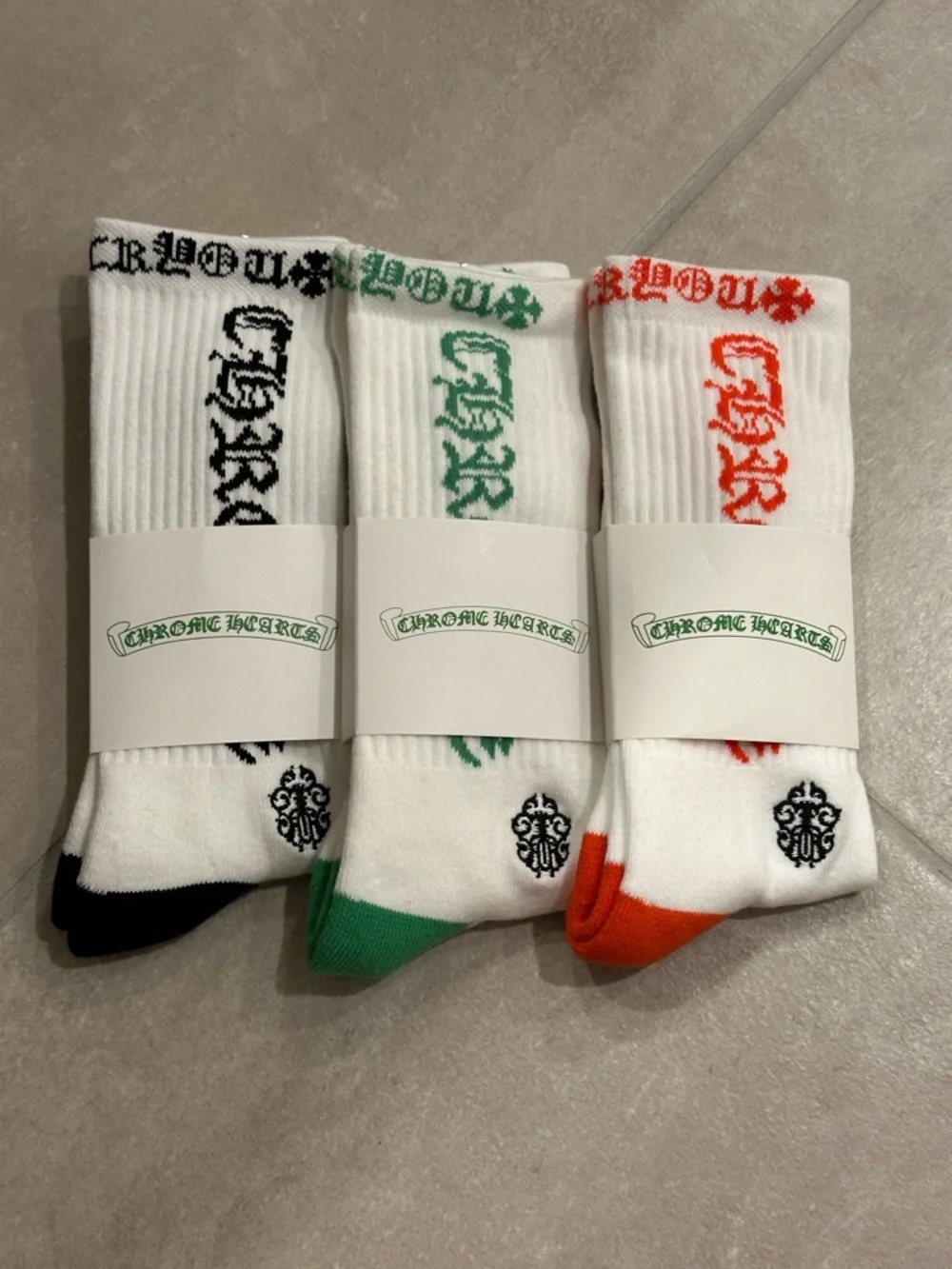 Chrome Hearts White Dagger 3-Pack Logo Socks Size Large NWT